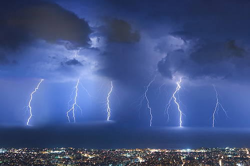 As the lightning streaks jump to and fro